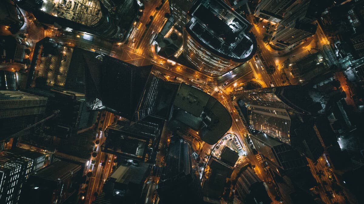 Aerial view of the city at night