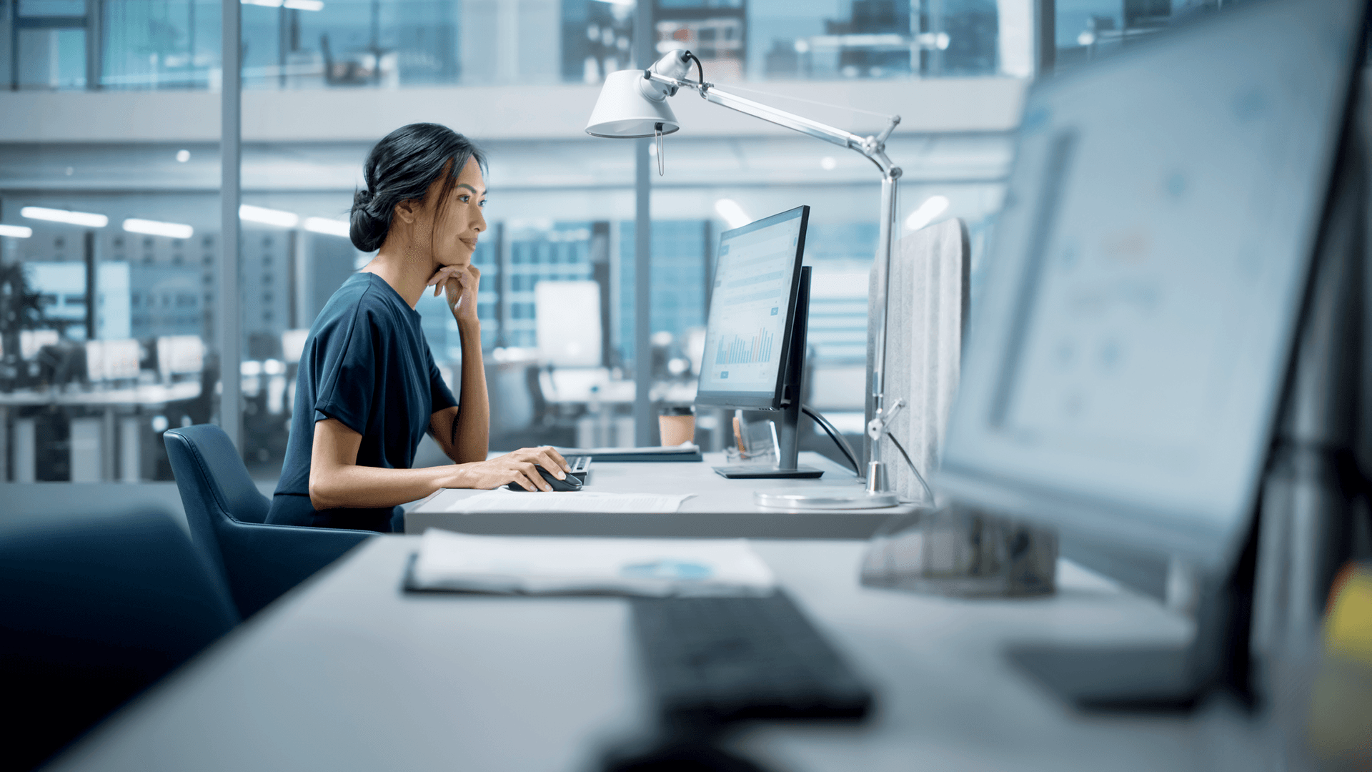 Woman working with trading