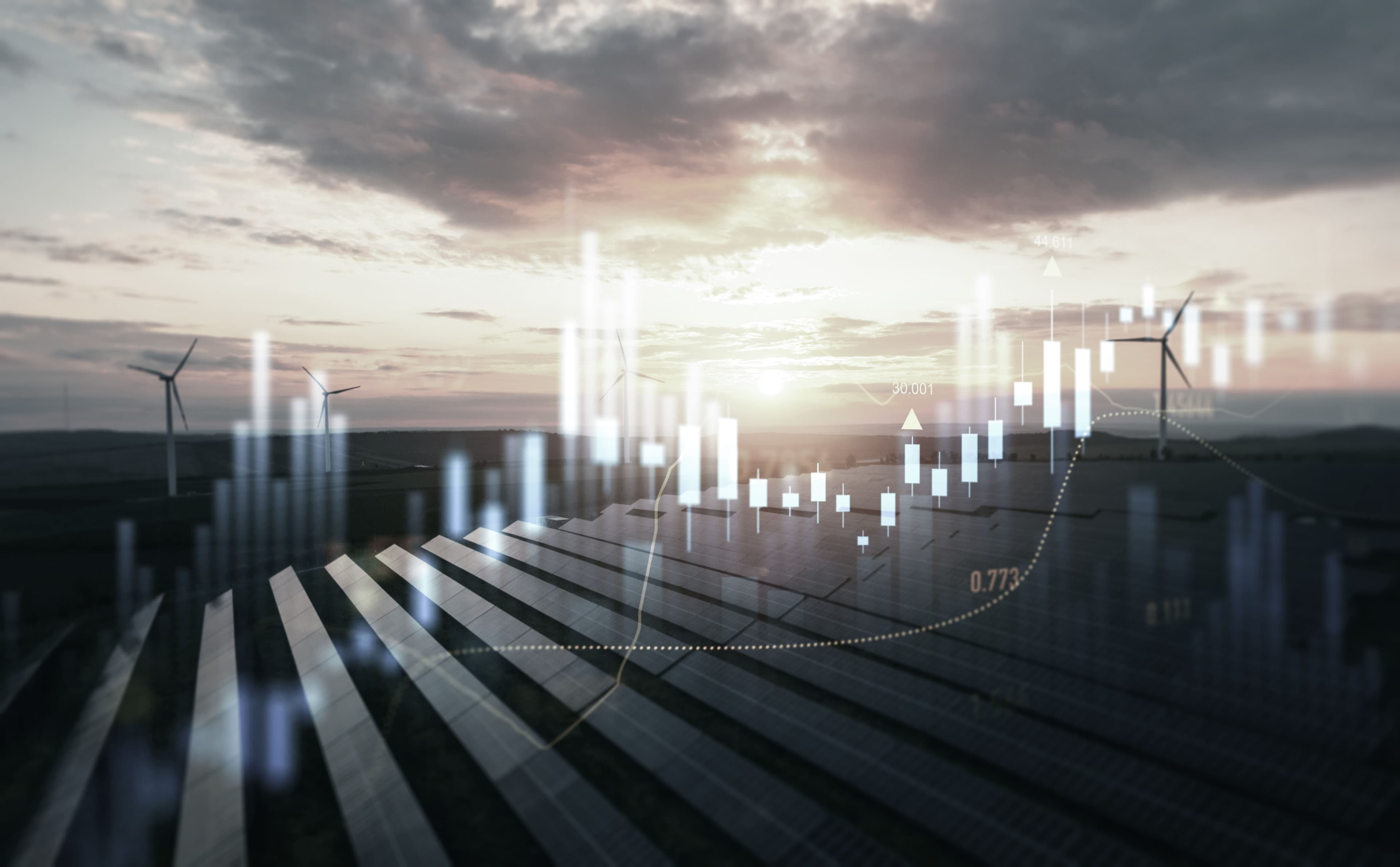 Solar and wind farm with graphical elements