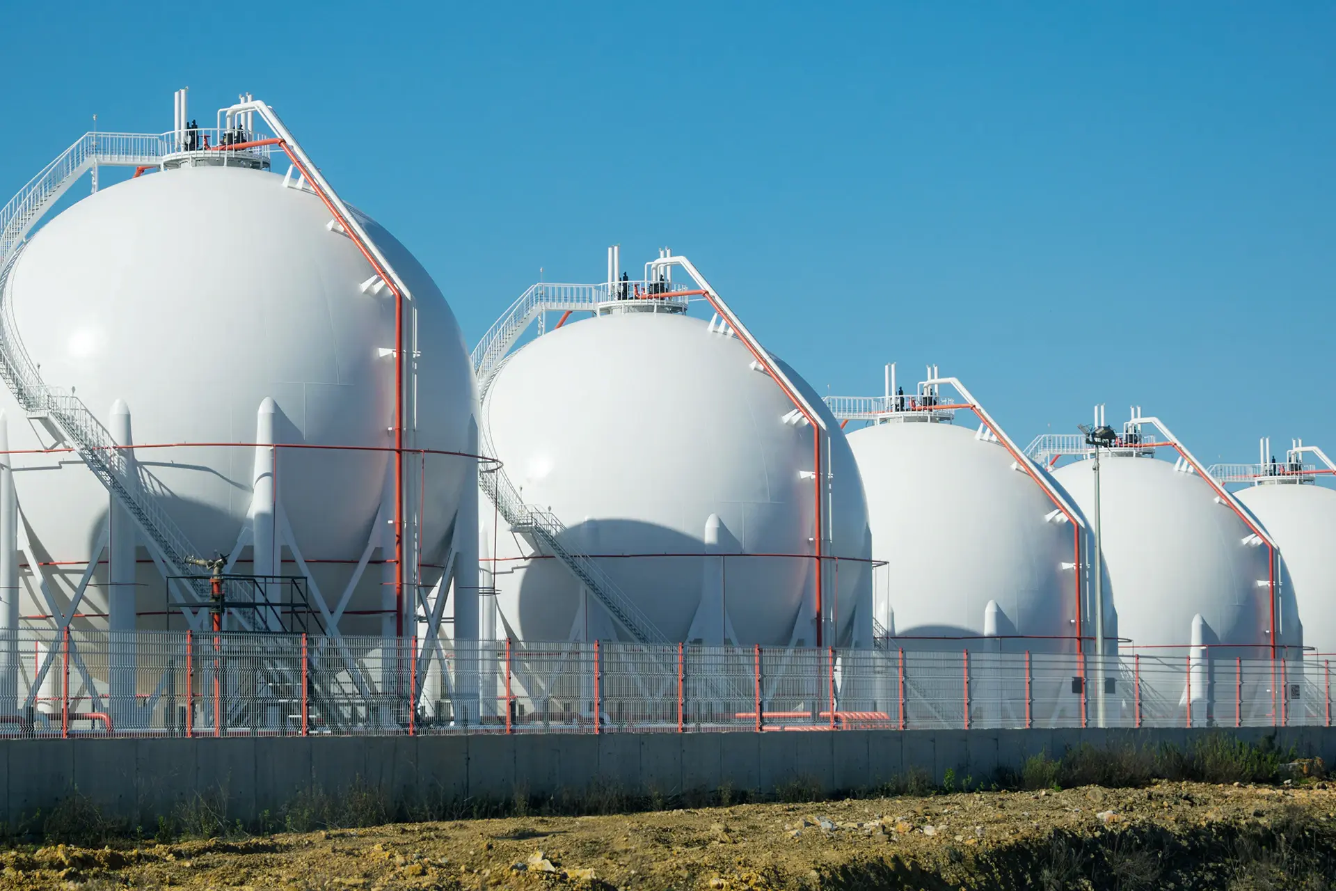 Five LNG tanks in a row