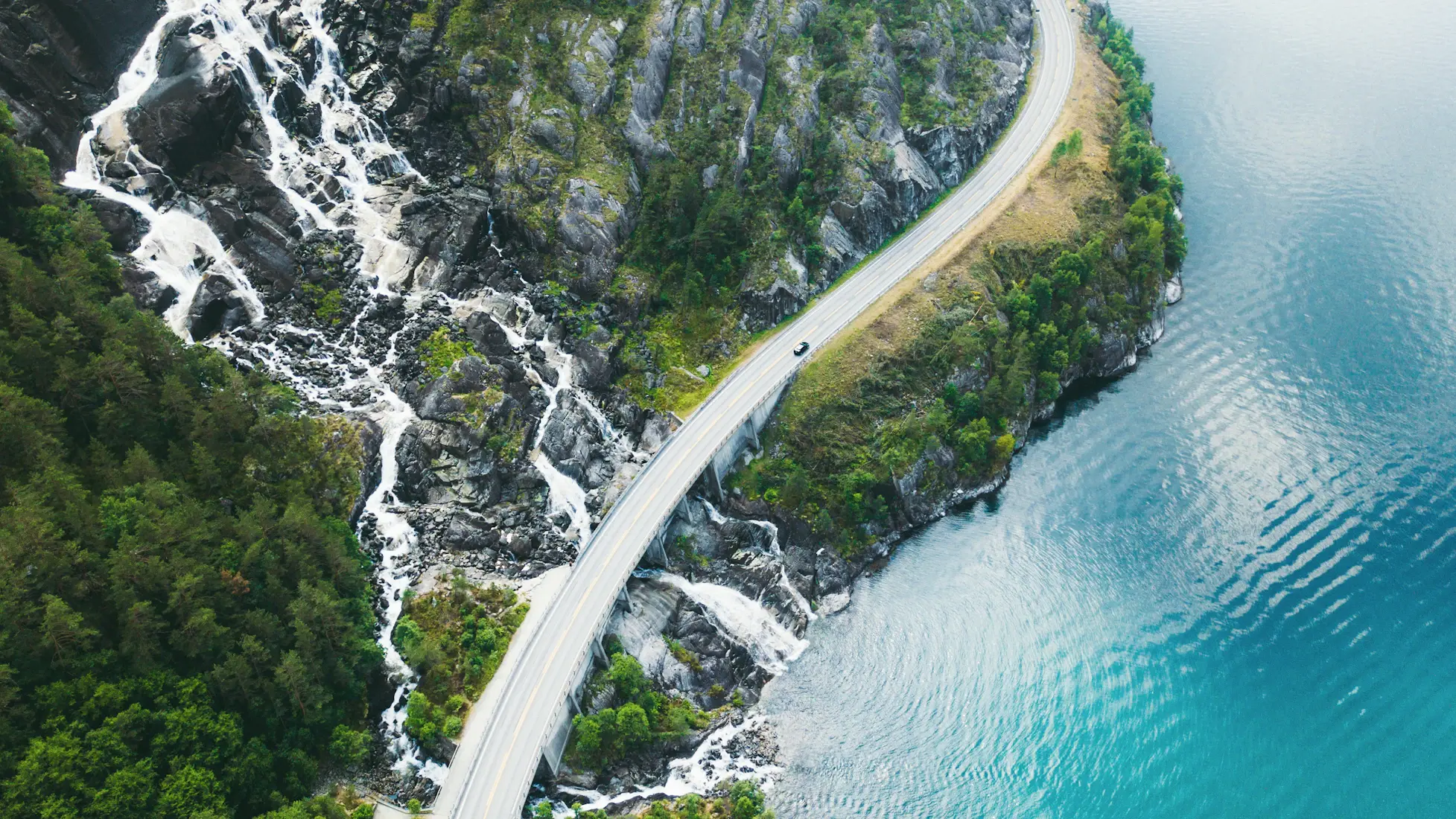 Road aerial view nature near the sea