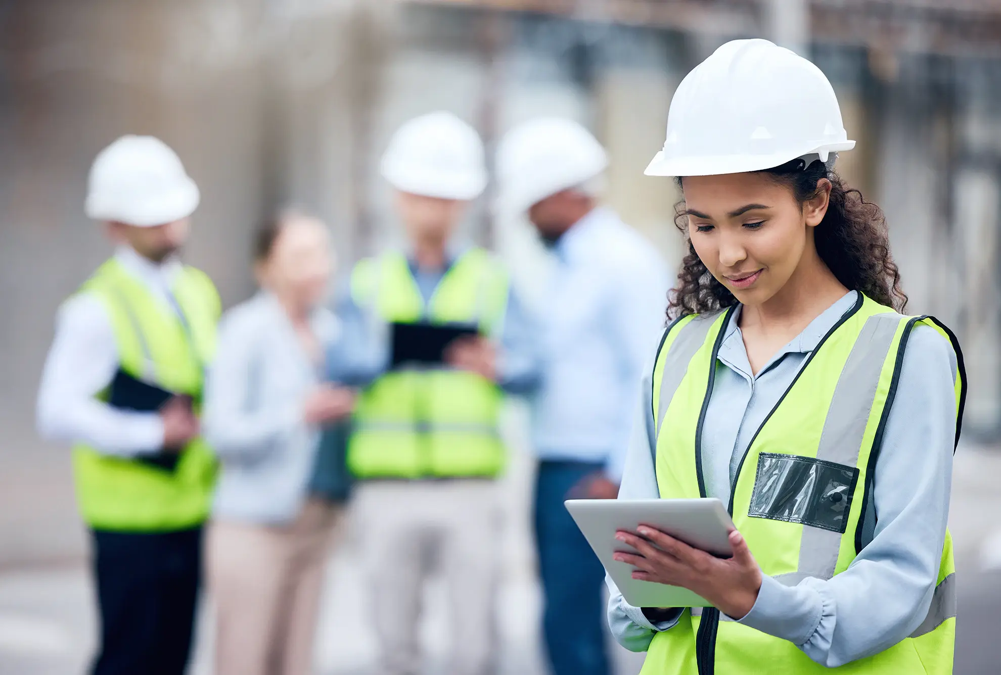 Image of a women-on-the-construction-field-with-a-tablet to represent gemini connected