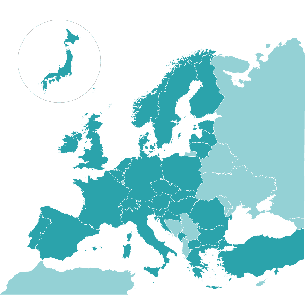 Europe map showing product coverage of wind & solar forecasts